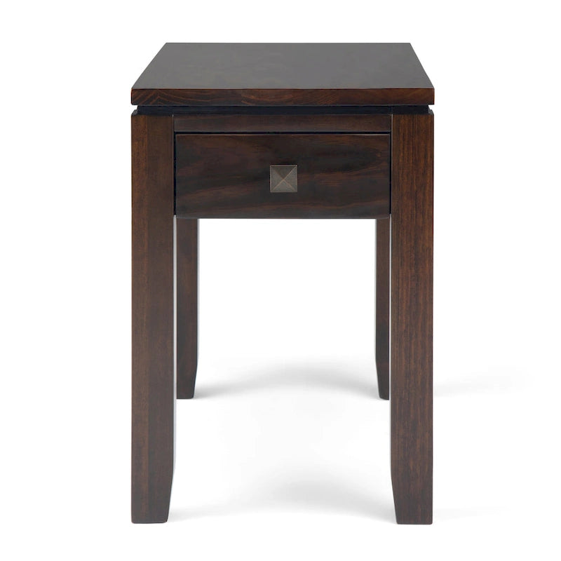 Coffee Brown / Mahogany Brown Solid Wood Narrow Side Table with Drawer – Contemporary Style, Living Room Use