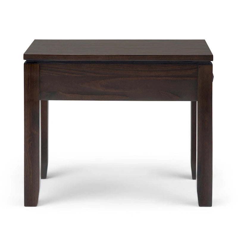 Coffee Brown / Mahogany Brown Solid Wood Narrow Side Table with Drawer – Contemporary Style, Living Room Use