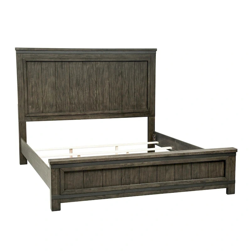 Dark Gray Planked Panel King Headboard with Hammered Metal Strip Accent – Rustic Style, Fits 1–2 Person Bed