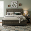 Dark Gray Planked Panel King Headboard with Hammered Metal Strip Accent – Rustic Style, Fits 1–2 Person Bed