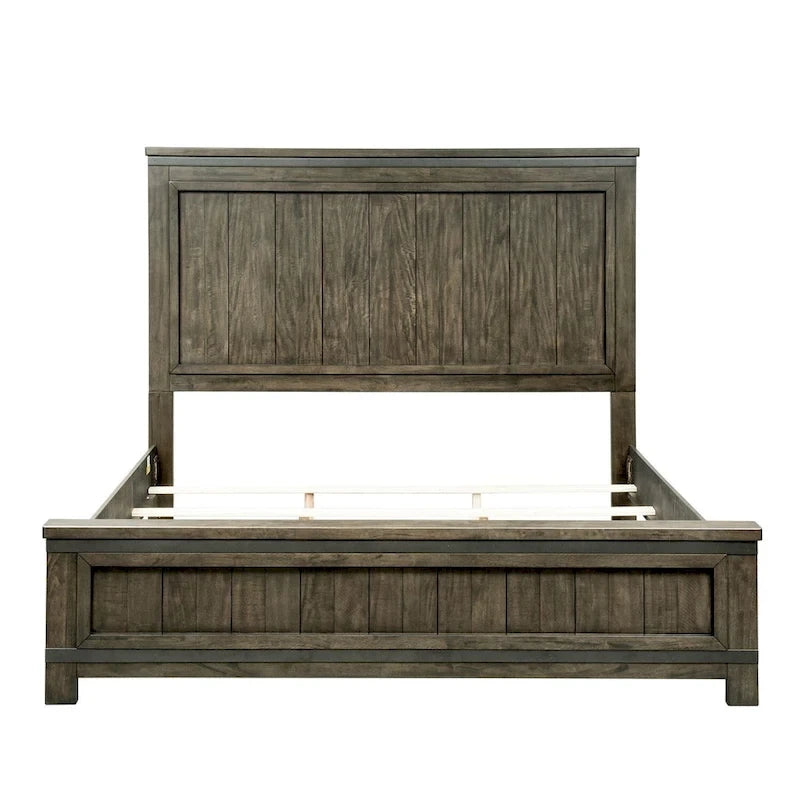 Dark Gray Planked Panel King Headboard with Hammered Metal Strip Accent – Rustic Style, Fits 1–2 Person Bed