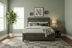 Dark Gray Planked Panel King Headboard with Hammered Metal Strip Accent – Rustic Style, Fits 1–2 Person Bed