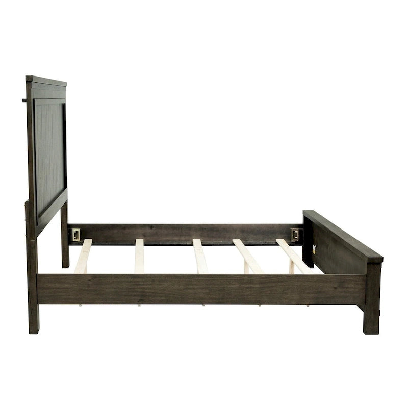 Dark Gray Planked Panel King Headboard with Hammered Metal Strip Accent – Rustic Style, Fits 1–2 Person Bed