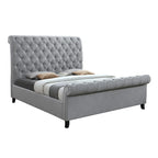 Gray Fabric Tufted Sleigh Platform Bed with Slatted Base – Classic Style, Queen / King, Sleeps 1–2