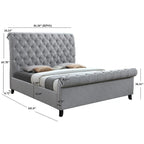Gray Fabric Tufted Sleigh Platform Bed with Slatted Base – Classic Style, Queen / King, Sleeps 1–2