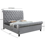 Gray Fabric Tufted Sleigh Platform Bed with Slatted Base – Classic Style, Queen / King, Sleeps 1–2