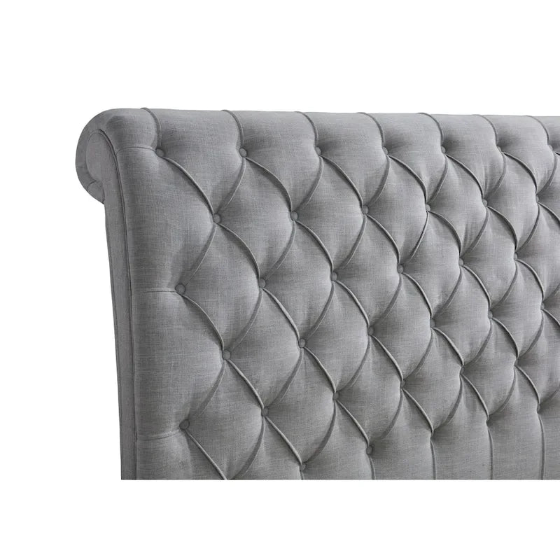 Gray Fabric Tufted Sleigh Platform Bed with Slatted Base – Classic Style, Queen / King, Sleeps 1–2