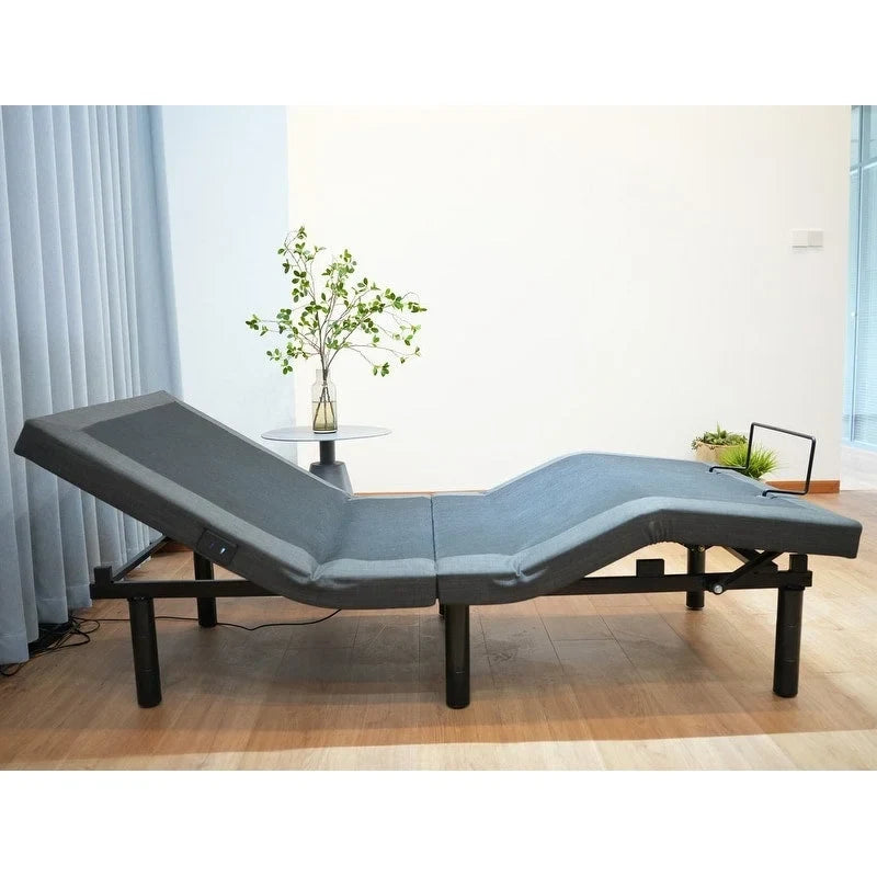 Black Steel Adjustable Bed Frame with Under-Bed Light & USB Port – Modern Style, Twin XL / Queen, Sleeps 1–2