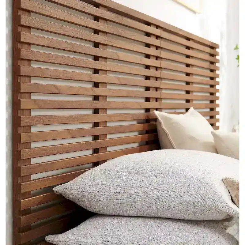 Walnut Louvered Wall-Mounted King Headboard – Mid-Century Modern Style, Fits 1–2 Person Bed