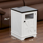 Farmhouse 18' Rustic Nightstand Wooden End Table with Charging, Barn Door, Adjustable Shelf and 3-Tier Storage