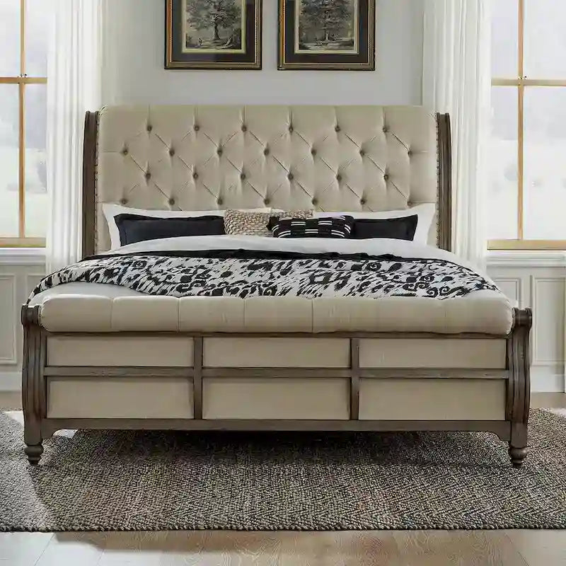Americana Farmhouse Dusty Taupe King Sleigh Bed