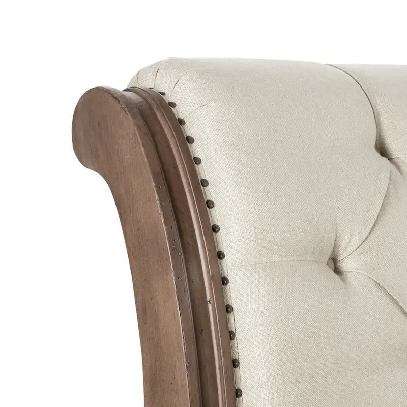 Dusty Taupe Upholstered King Sleigh Bed with Button-Tufted Headboard & Footboard – Farmhouse Style, Sleeps 1–2