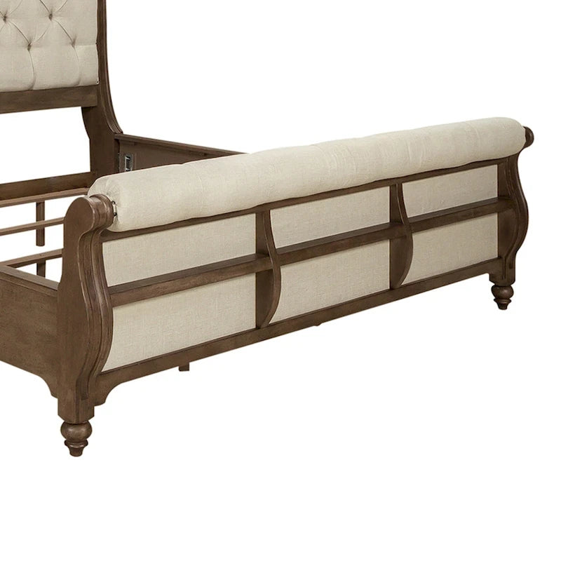 Dusty Taupe Upholstered King Sleigh Bed with Button-Tufted Headboard & Footboard – Farmhouse Style, Sleeps 1–2