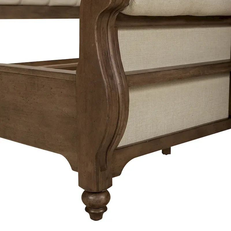 Dusty Taupe Upholstered King Sleigh Bed with Button-Tufted Headboard & Footboard – Farmhouse Style, Sleeps 1–2