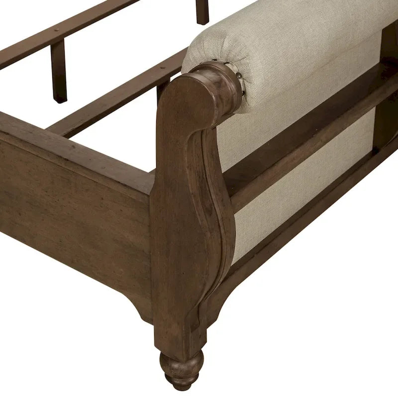 Dusty Taupe Upholstered King Sleigh Bed with Button-Tufted Headboard & Footboard – Farmhouse Style, Sleeps 1–2