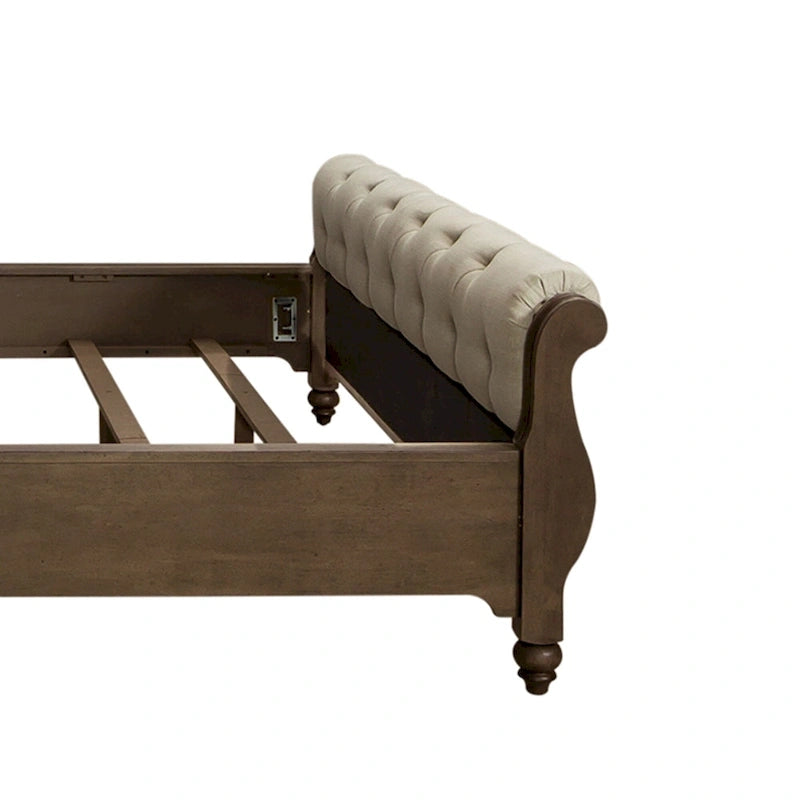 Dusty Taupe Upholstered King Sleigh Bed with Button-Tufted Headboard & Footboard – Farmhouse Style, Sleeps 1–2