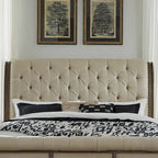 Dusty Taupe Upholstered King Sleigh Bed with Button-Tufted Headboard & Footboard – Farmhouse Style, Sleeps 1–2