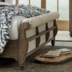 Dusty Taupe Upholstered King Sleigh Bed with Button-Tufted Headboard & Footboard – Farmhouse Style, Sleeps 1–2