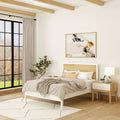 White / Natural Solid Pine & Birch Full Size Platform Bed with Low-Profile Headboard – Modern Style, Sleeps 1–2