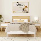 White / Natural Solid Pine & Birch Full Size Platform Bed with Low-Profile Headboard – Modern Style, Sleeps 1–2