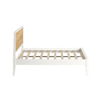 White / Natural Solid Pine & Birch Full Size Platform Bed with Low-Profile Headboard – Modern Style, Sleeps 1–2
