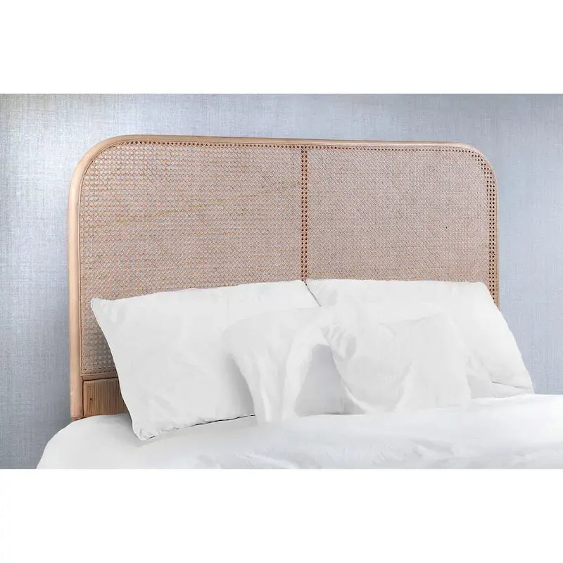 Natural Cane & Teak Wood Headboard with Curved Corners – Contemporary Style, Queen / King