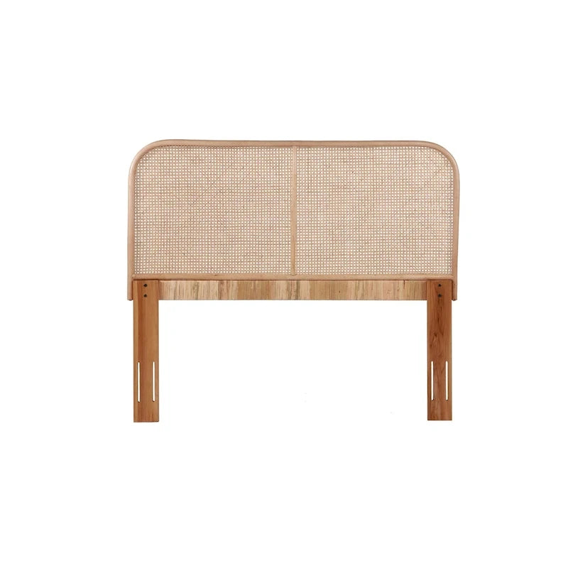 Natural Cane & Teak Wood Headboard with Curved Corners – Contemporary Style, Queen / King