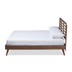 Walnut Rubberwood Mid-Century Modern Platform Bed – Full / Queen / King, Sleeps 1–2