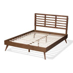 Walnut Rubberwood Mid-Century Modern Platform Bed – Full / Queen / King, Sleeps 1–2