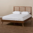 Walnut Rubberwood Mid-Century Modern Platform Bed – Full / Queen / King, Sleeps 1–2