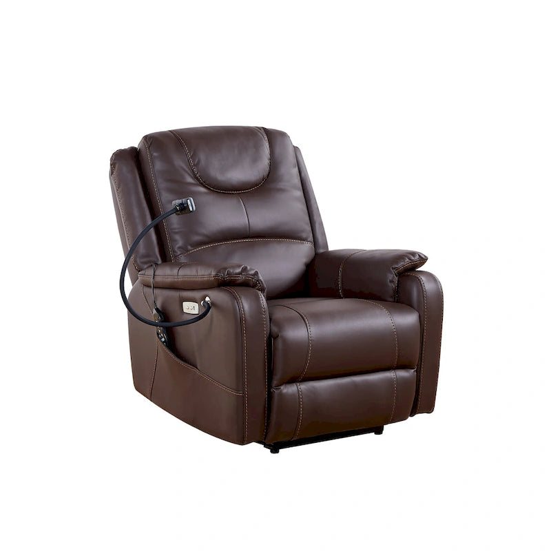 Brown Eco Leather Zero Gravity Power Recliner with Massage & Heating – Modern Style, Seats 1