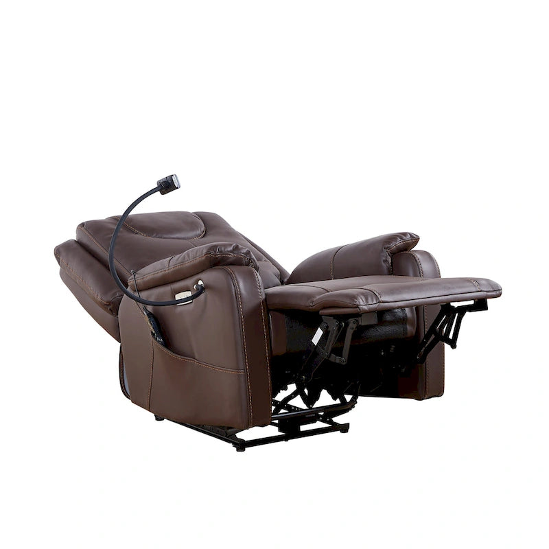 Brown Eco Leather Zero Gravity Power Recliner with Massage & Heating – Modern Style, Seats 1