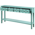 Blue / Brown / Navy Solid Wood Console Table with 4 Drawers & Lower Shelf – Rustic Style, Entryway Use