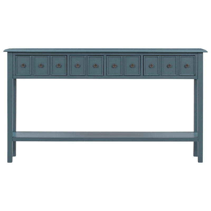 Blue / Brown / Navy Solid Wood Console Table with 4 Drawers & Lower Shelf – Rustic Style, Entryway Use