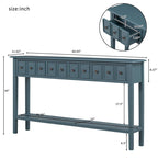 Blue / Brown / Navy Solid Wood Console Table with 4 Drawers & Lower Shelf – Rustic Style, Entryway Use