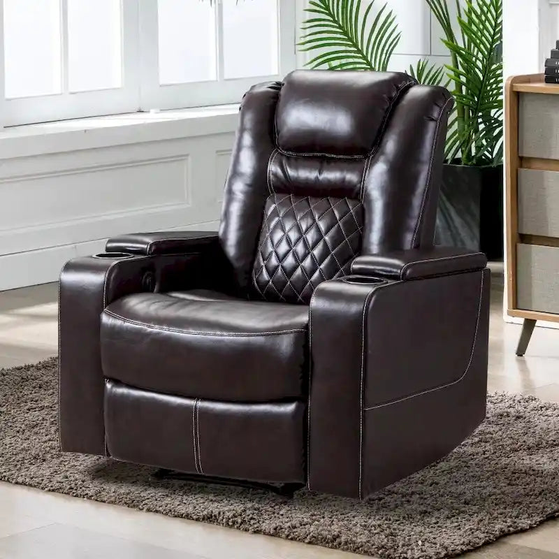 Black / Brown Electric Power Recliner Chair with Cup Holders & USB Ports – Home Theater Style, 1 Person Use