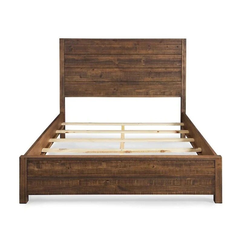 Walnut Solid Pine Queen Platform Bed – Farmhouse Style, Sleeps 1–2