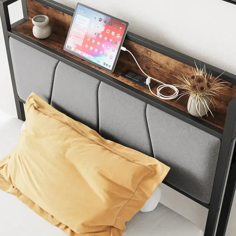 Black Twin Platform Bed Frame with Storage Headboard & Charging Station – Modern Style, Sleeps 1