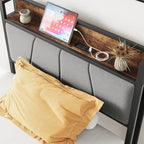 Black Twin Platform Bed Frame with Storage Headboard & Charging Station – Modern Style, Sleeps 1