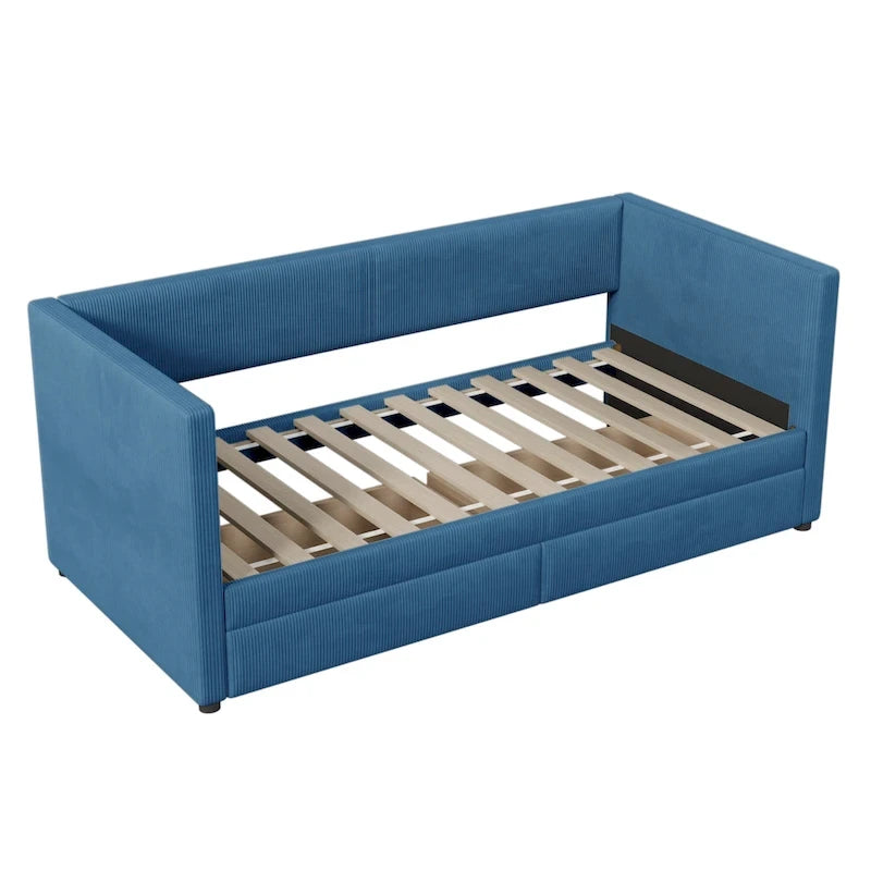 Pink / Blue / Gray / Beige Corduroy Upholstered Twin Daybed with 2 Storage Drawers – Modern Style, Seats / Sleeps 1