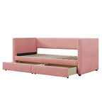 Pink / Blue / Gray / Beige Corduroy Upholstered Twin Daybed with 2 Storage Drawers – Modern Style, Seats / Sleeps 1