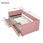 Pink / Blue / Gray / Beige Corduroy Upholstered Twin Daybed with 2 Storage Drawers – Modern Style, Seats / Sleeps 1