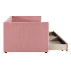 Pink / Blue / Gray / Beige Corduroy Upholstered Twin Daybed with 2 Storage Drawers – Modern Style, Seats / Sleeps 1