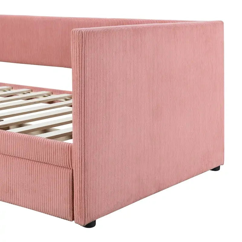 Pink / Blue / Gray / Beige Corduroy Upholstered Twin Daybed with 2 Storage Drawers – Modern Style, Seats / Sleeps 1