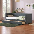 Pink / Blue / Gray / Beige Corduroy Upholstered Twin Daybed with 2 Storage Drawers – Modern Style, Seats / Sleeps 1