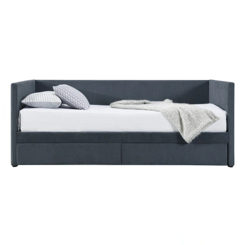 Pink / Blue / Gray / Beige Corduroy Upholstered Twin Daybed with 2 Storage Drawers – Modern Style, Seats / Sleeps 1