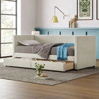 Pink / Blue / Gray / Beige Corduroy Upholstered Twin Daybed with 2 Storage Drawers – Modern Style, Seats / Sleeps 1