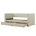 Pink / Blue / Gray / Beige Corduroy Upholstered Twin Daybed with 2 Storage Drawers – Modern Style, Seats / Sleeps 1