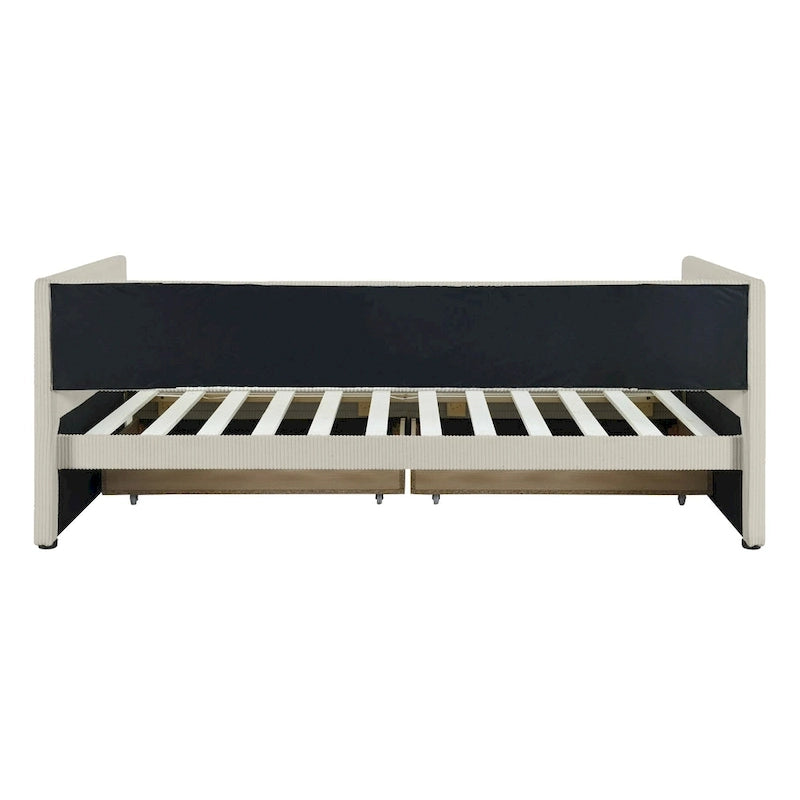 Pink / Blue / Gray / Beige Corduroy Upholstered Twin Daybed with 2 Storage Drawers – Modern Style, Seats / Sleeps 1