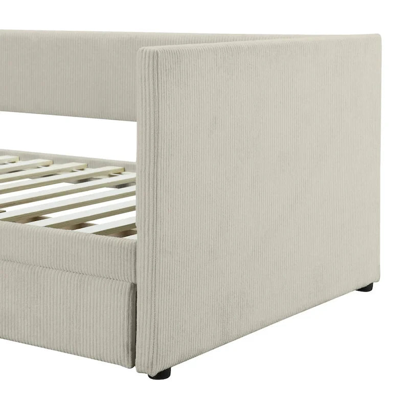 Pink / Blue / Gray / Beige Corduroy Upholstered Twin Daybed with 2 Storage Drawers – Modern Style, Seats / Sleeps 1